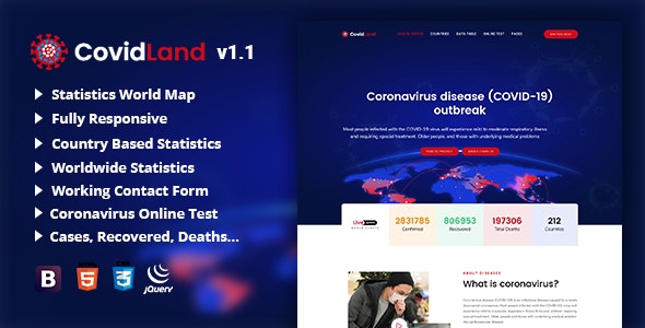 CovidLand v1.1 - COVID-19 Corona Virus Medical Prevention Template