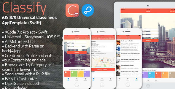 Download Classify – iOS 8/9 Universal Classifieds App Template (Swift) | Free Nulled Scripts