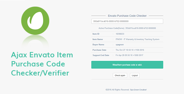 Ajax Envato Purchase Code Checker
