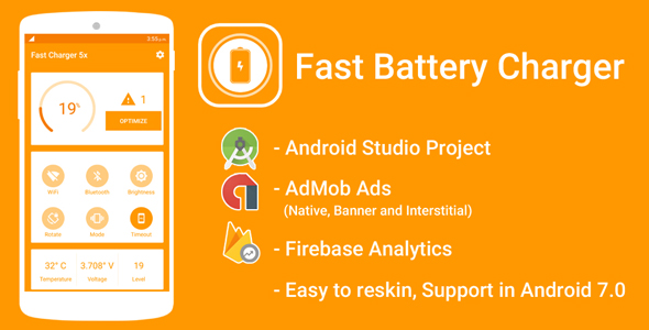 Download Fast Battery Charger 5x & Battery Saver with Admob Ads + Google Analytics + Firebase Integration | Free Nulled Scripts