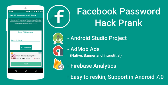 Download FB Password Hack Prank With Admob Ads + Google Analytics + Firebase Integration | Free Nulled Scripts