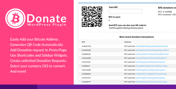 Bitcoin Donate v1.0.0 - A WordPress Plugin