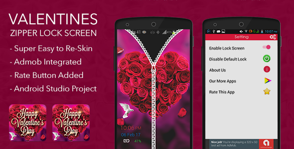 Download Valentines Zipper Lock Screen with Admob | Free Nulled Scripts