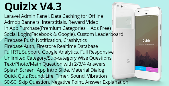 Download Quizix v4.3 – Android Quiz App with AdMob, FCM Push Notification, Offline Data Caching | Free Nulled Scripts