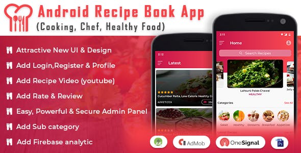 Android Recipe Book App v2.1 - (Cooking, Chef, Healthy Food, Admob with GDPR)