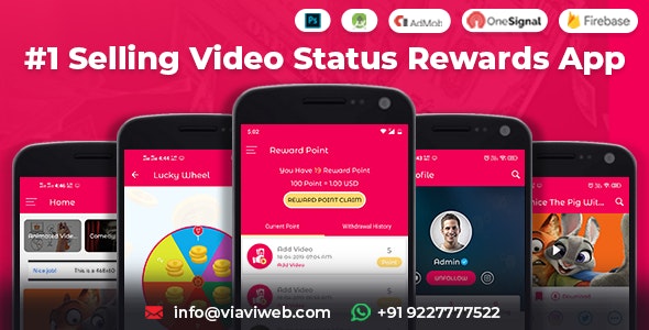 Download Android Video Status App With Reward Points (Lucky Wheel, WA Status Saver) v4.0 | Free Nulled Scripts