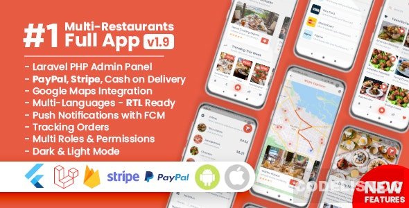 Download Food Delivery Flutter + PHP Laravel Admin Panel v1.9.4 | Free Nulled Scripts