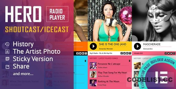 Hero v1.0.0 - Shoutcast and Icecast Radio Player With History - Elementor Widget Addon