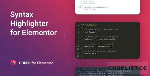 Coder v1.0.4 - Syntax Highlighter for Elementor