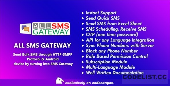 All SMS Gateway v1.0 - Send Bulk SMS through HTTP-SMPP Protocol & Android phone by Turning into Gateway