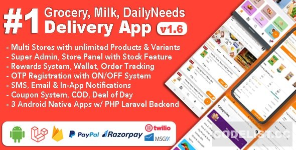 Grocery and Vegetable Delivery Android App with Admin Panel v1.6.3 - Multi-Store with 3 Apps