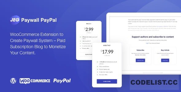Jeg Paypal Paywall & Content Subscriptions System v1.0.2 - WooCommerce Plugin
