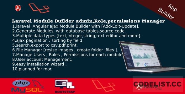 Laravel Admin Builder v2.2 - Angular CRUD+Users, Roles, Permission +Files Manager