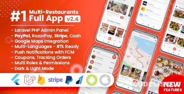 Food Delivery Flutter + PHP Laravel Admin Panel v2.4.1
