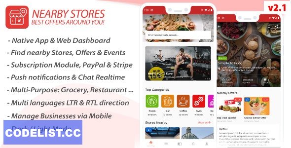Nearby Stores Android v2.1 - Offers, Events, Multi-Purpose, Restaurant, Market - Subscription & WEB Panel