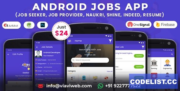 Android Jobs App v1.3 - Job Seeker, Job Provider, Naukri, Shine, Indeed, Resume
