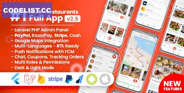 Food Delivery Flutter + PHP Laravel Admin Panel v2.5.0