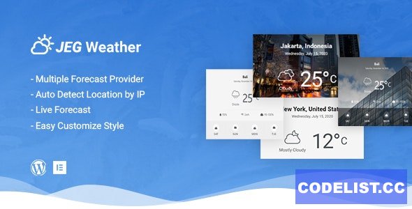 Jeg Weather v1.0.0 - Forecast WordPress Plugin - Add Ons for Elementor and WPBakery Page Builder