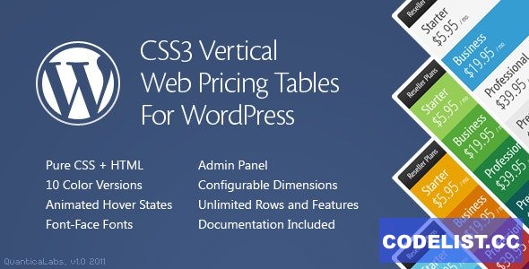 CSS3 Vertical Web Pricing Tables For WordPress v1.8