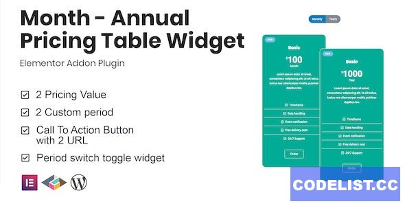 Month v1.1.0 - Annual Pricing Table Widget For Elementor