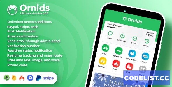 Ornids v1.0 - Multi Service App With Customer App, Driver App, Merchant App and Admin Panel
