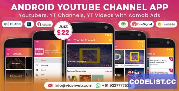 Android YouTube Channel App (Youtubers, YT Channels, YT Videos) with Admob Ads v1.3