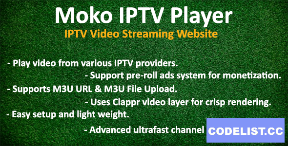 Moko IPTV Player - IPTV Video Streaming Website