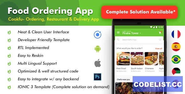 Food Delivery App v2.0 - Food Ordering App - Android + iOS App Template|3 Apps| Multi Restro Cookfu (IONIC 4)