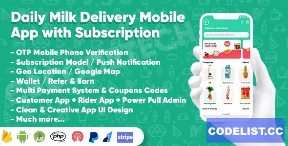 Dairy Products, Grocery, Daily Milk Delivery Mobile App with Subscription v1.0 - Customer & Delivery App
