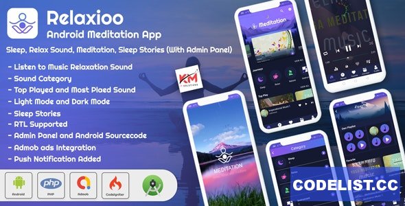 Relaxioo v1.3 - Android App Relaxation & Meditation Music Application with Admin Panel