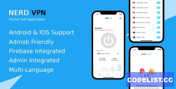 Nerd VPN v4.0 - Flutter VPN Full Application with IAP, Integrated with Backend and Admin Panel