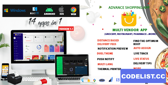 Multi-Vendor v1.1 - Food, Grocery, Pharmacy & Courier Delivery App | 14 apps