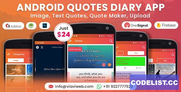 Android Quotes Diary v2.0 - Image, Text Quotes, Quote Maker, Upload