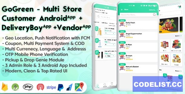 GoGreen v2.1 - Food, Grocery, Pharmacy Multi Store(Vendor) Android App with Interactive Admin Panel