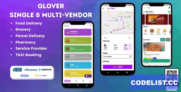 Glover v1.4.2 - Grocery, Food, Pharmacy Courier & Service Provider + Backend + Driver & Vendor app