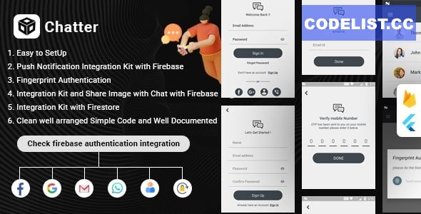Chatter v1.0 - Flutter Firebase Chat , Authentication & Social Media Integration