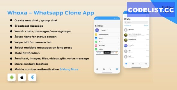 Whoxa v1.1.0 - WhatsApp Clone App | Chat, Audio, Video App Flutter Android and iOS with Admin Panel