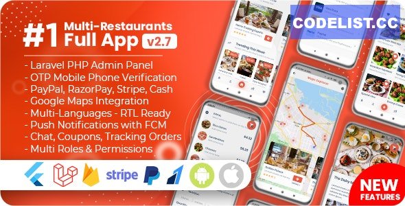 Food Delivery Flutter + PHP Laravel Admin Panel v2.7