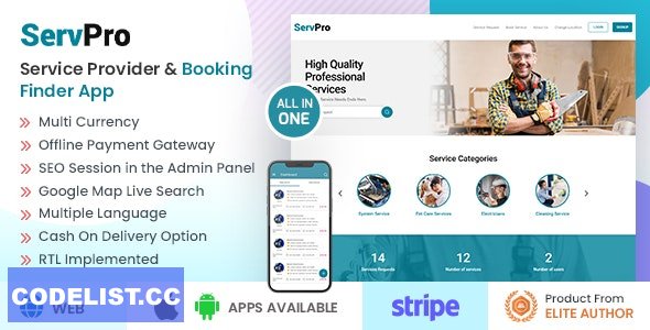 SERVPRO v1.9.9 – On Demand Nearby Service Provider & Booking Finder Application Software (Web+Android+iOS)