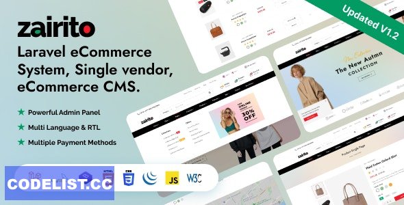 Zairito v1.0 - Laravel eCommerce System - Single vendor