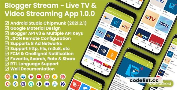 Blogger Stream v1.0 - Live TV & Video Streaming App - Blogger API v3