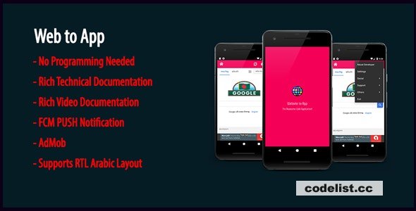 Web to App v1.9 - Native Universal Android WebView App with AdMob & Firebase PUSH Notification