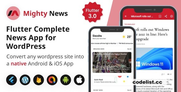 MightyNews v3.1.0 - Flutter News App with Wordpress backend