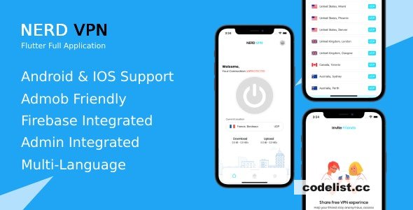 Nerd VPN v5.8 - Flutter VPN Full Application with IAP, Integrated with Backend and Admin Panel