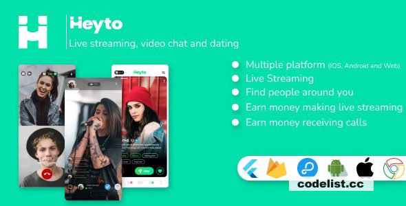 Heyto v1.0 - Live Streaming (iOS, Android and Web) Paid Video calls and Dating, Payouts with Admin Panel