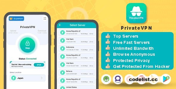 Private VPN App v1.0 - Free VPN Server - Paid VPN Servers - Admob Facebook Ads - Fast VPN & Secure VPN