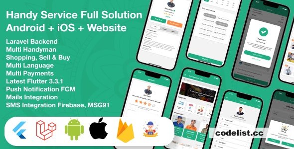 Flutter Handy service v1.0 - On-Demand Home Services & Shopping Android+iOS+Website Full Solution Laravel