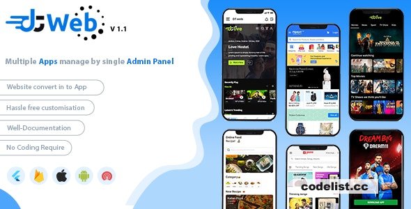DTWeb v1.2 - Convert Website to a Flutter App | multiple webapp supprot | Laravel admin panel