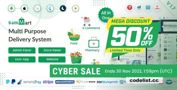 6amMart v1.7 - Multivendor Food, Grocery, eCommerce, Parcel, Pharmacy delivery app with Admin & Website - nulled