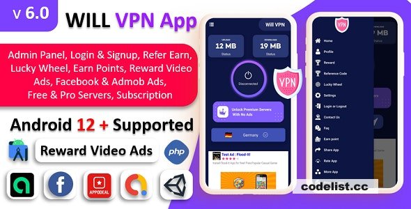 WILL VPN App v6.0 - VPN App With Admin Panel | Secure VPN & Fast VPN | Refer & Earn | Reward Lucky Wheel